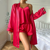 Ice Silk Pajamas Suspender Shorts Nightgown Three Piece Comfortable Outerwear Homewear